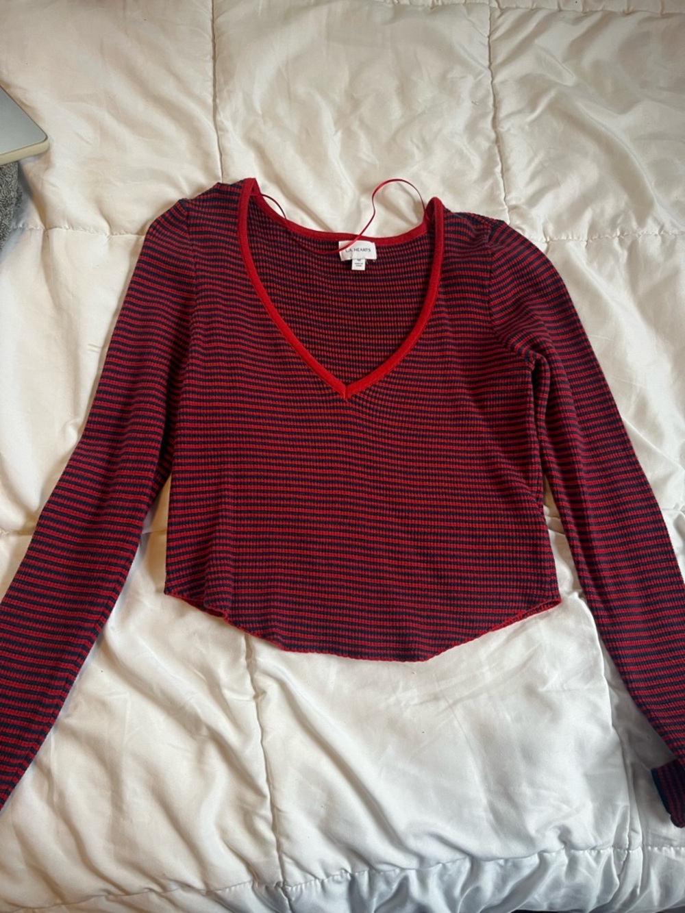 Pacsun Red and Black Striped V-Neck sweater Long Sleeve Top
